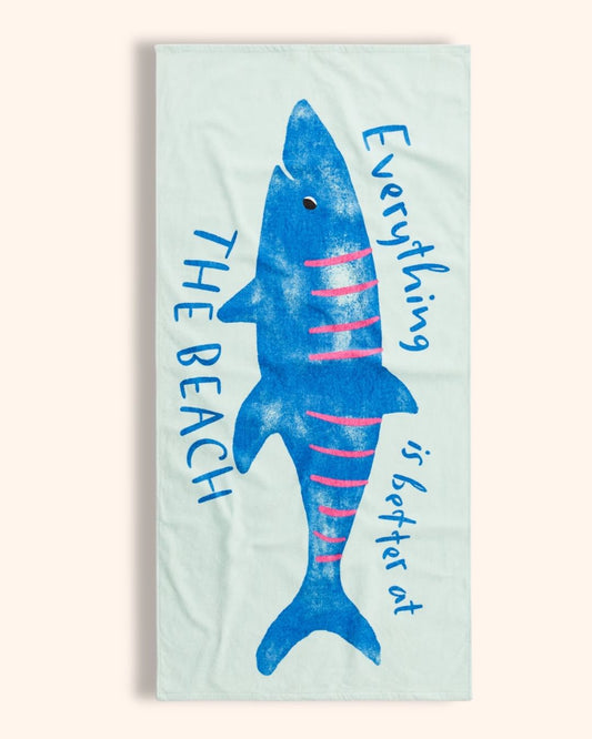 Shark Print Bath Towel for children, detail view, available from Melly's World in Lebanon