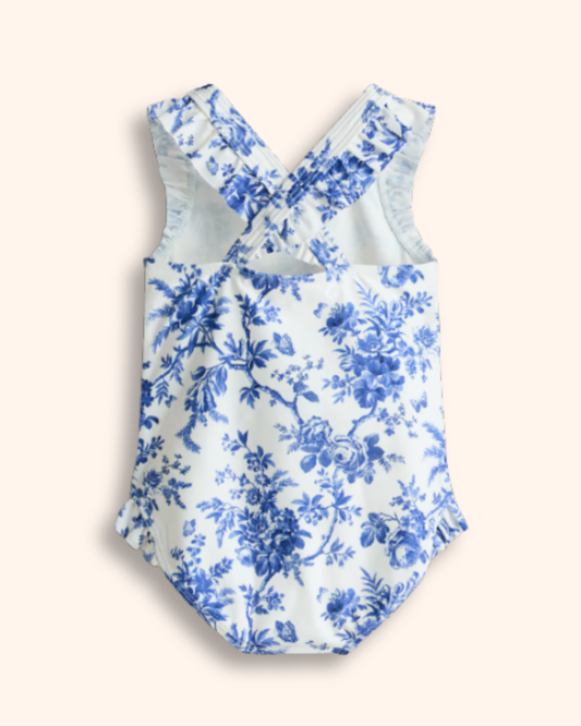 H&M UK Blue & White Frill Swimsuit