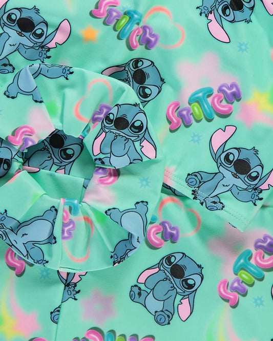 Disney Stitch Teal Tankini and Scrunchie Set for children, available from Melly's World in Lebanon