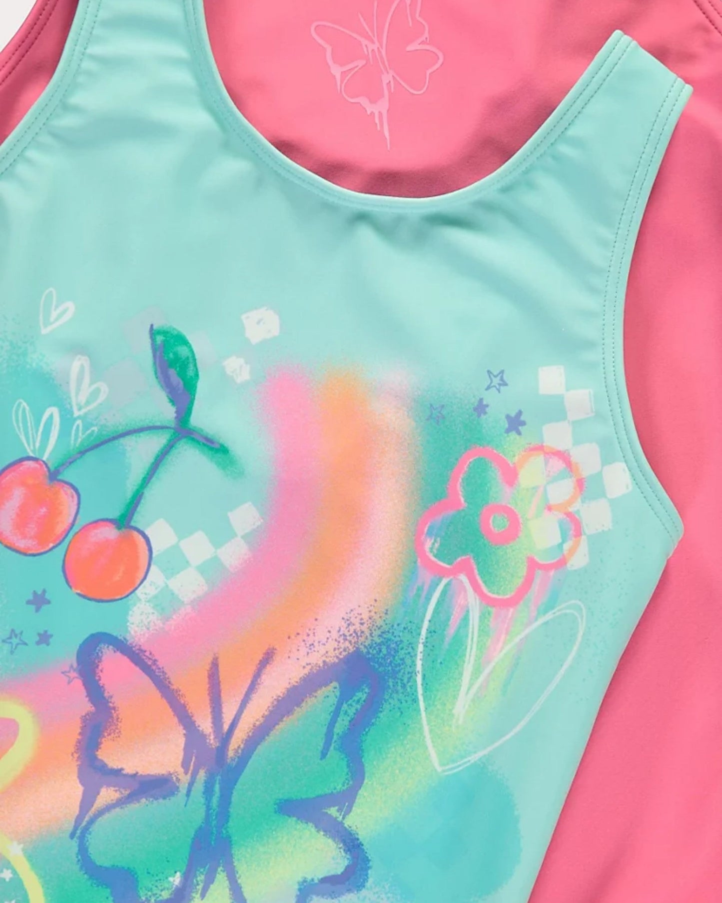 Pink Graffiti Butterfly Cherry Swimsuits 2 Pack for children, available from Melly's World in Lebanon