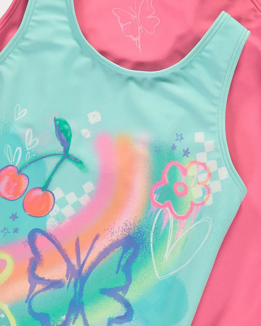 Pink Graffiti Butterfly Cherry Swimsuits 2 Pack for children, available from Melly's World in Lebanon