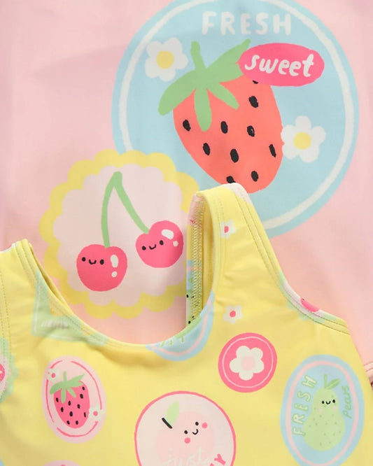 Pink Strawberry Cherry Fruit Swimsuits 2 Pack for children, available from Melly's World in Lebanon