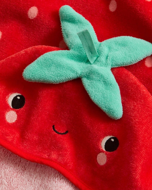 Strawberries Towel Cape for children, detail view, available from Melly's World in Lebanon