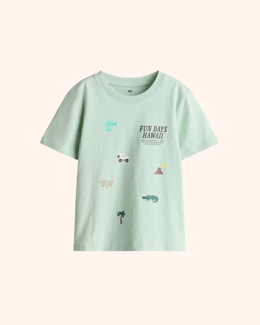 H&M UK - Light Green Fun Days T-Shirt