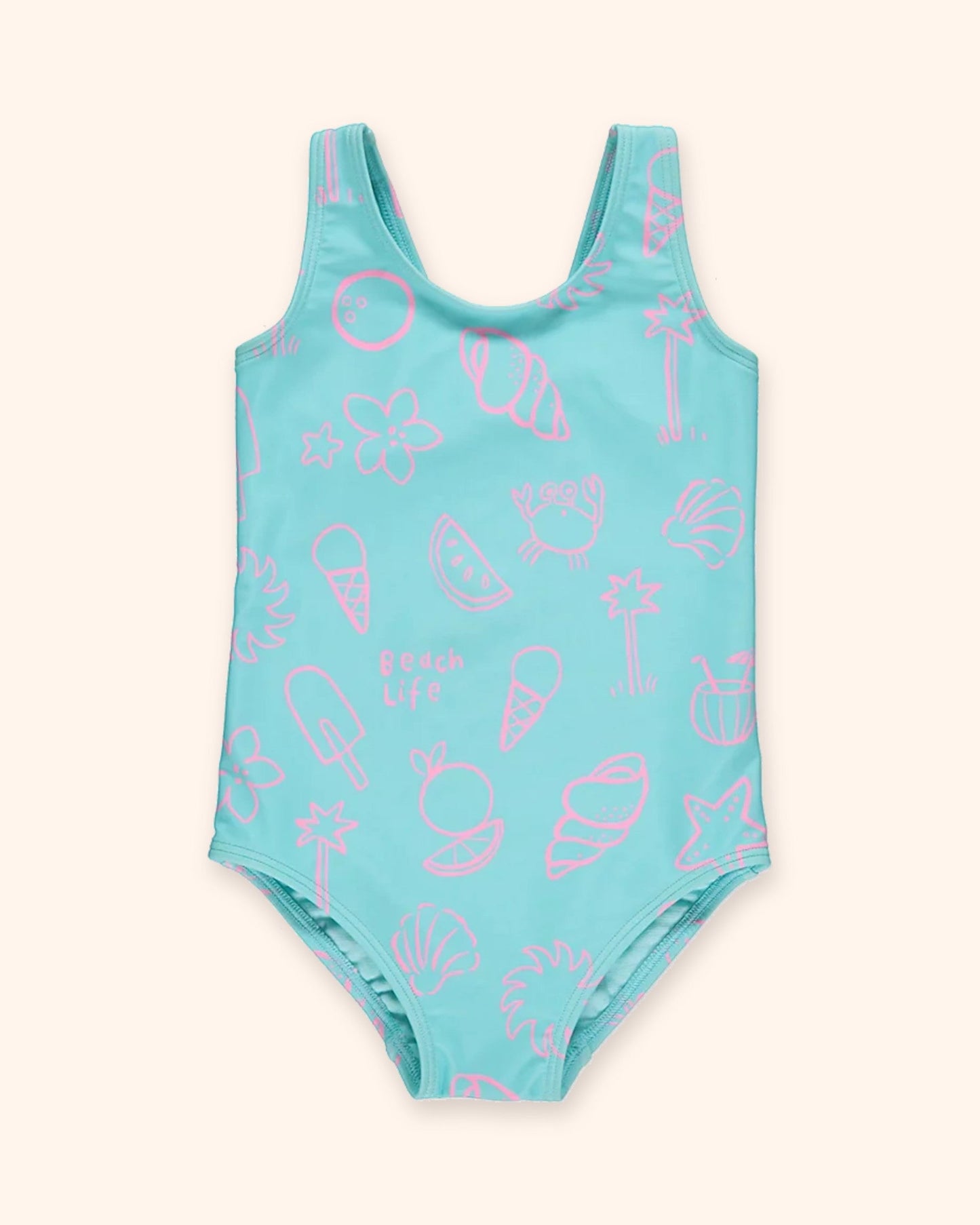 Blue Beach Design Swimsuit for children, available from Melly's World in Lebanon
