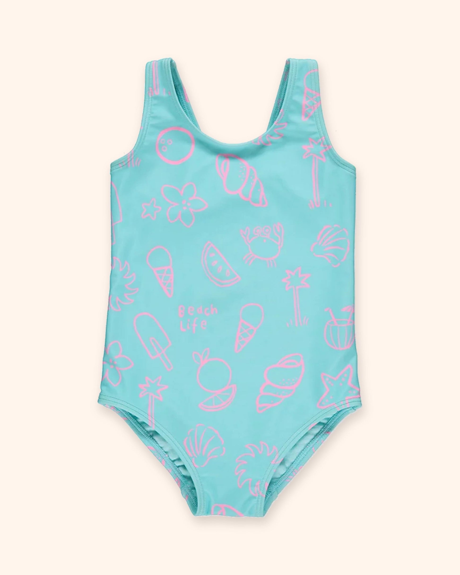 Blue Beach Design Swimsuit for children, available from Melly's World in Lebanon