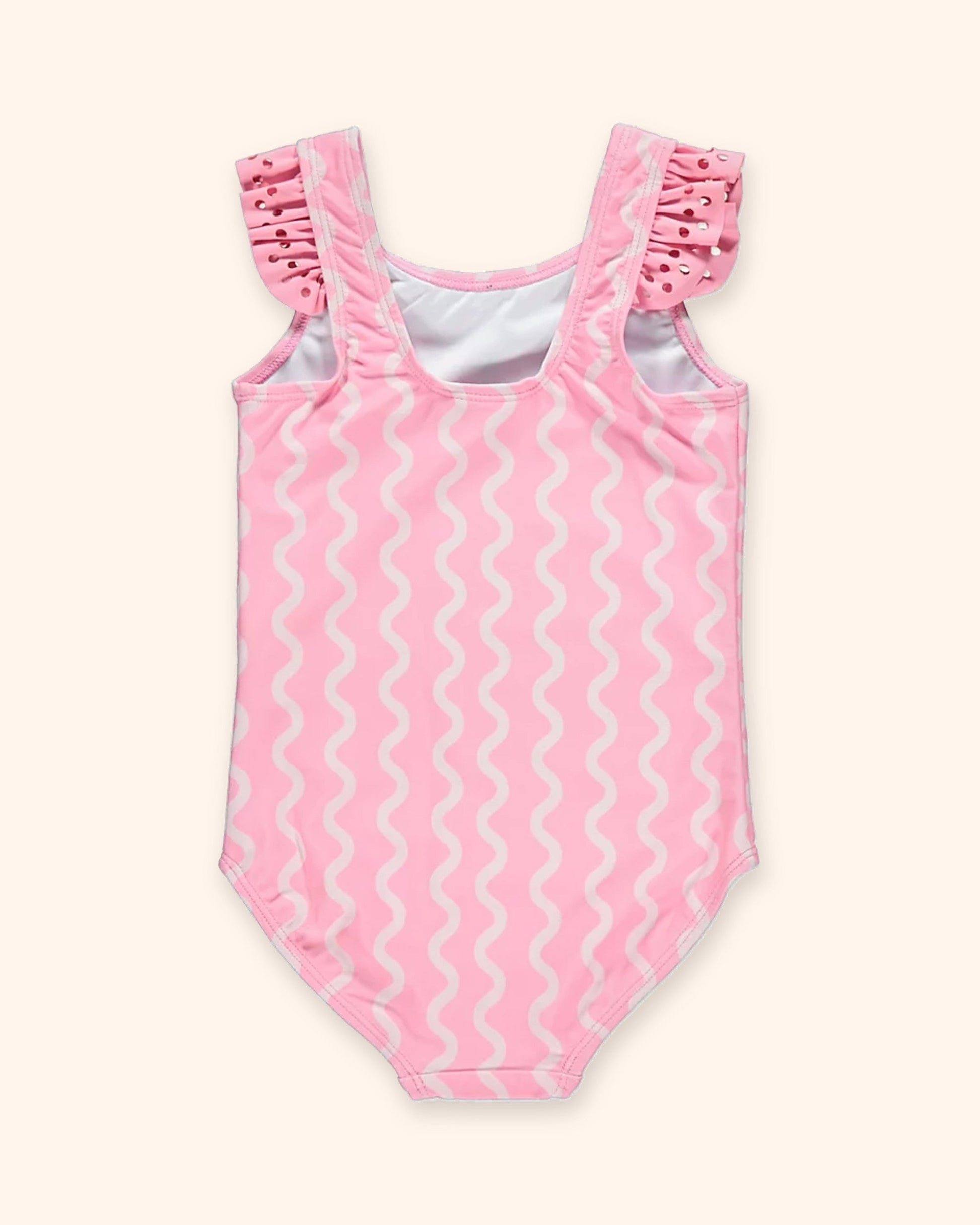 Bluey Pink Frill Sleeve Swimsuit for children, available from Melly's World in Lebanon
