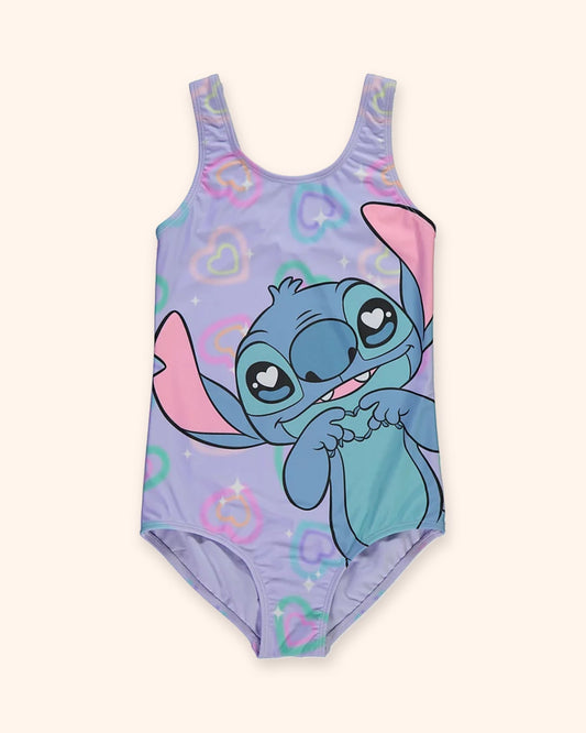 Disney Stitch Lilac Heart Swimsuit for children, available from Melly's World in Lebanon
