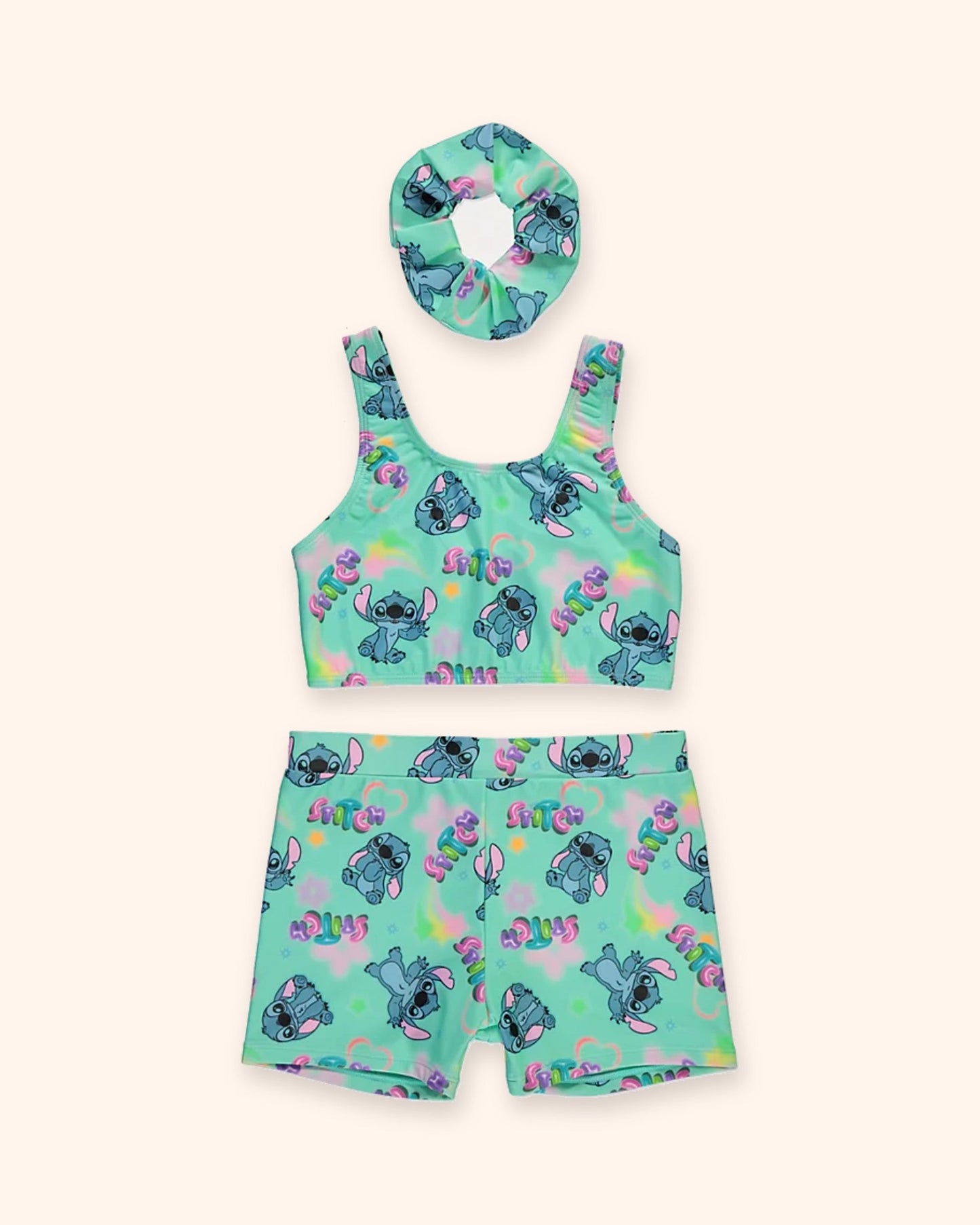 Disney Stitch Teal Tankini and Scrunchie Set for children, available from Melly's World in Lebanon