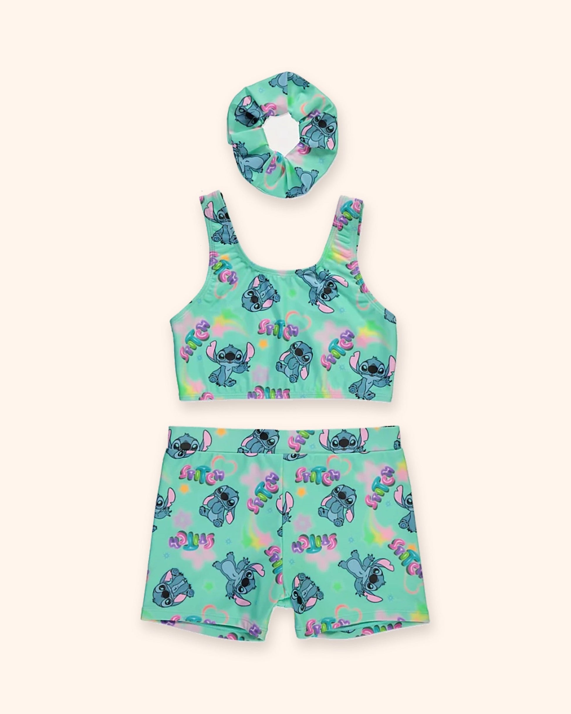 Disney Stitch Teal Tankini and Scrunchie Set for children, available from Melly's World in Lebanon