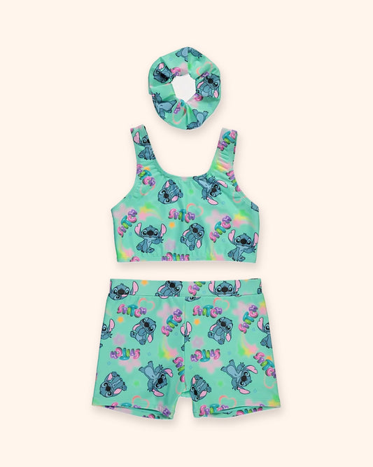 Disney Stitch Teal Tankini and Scrunchie Set for children, available from Melly's World in Lebanon