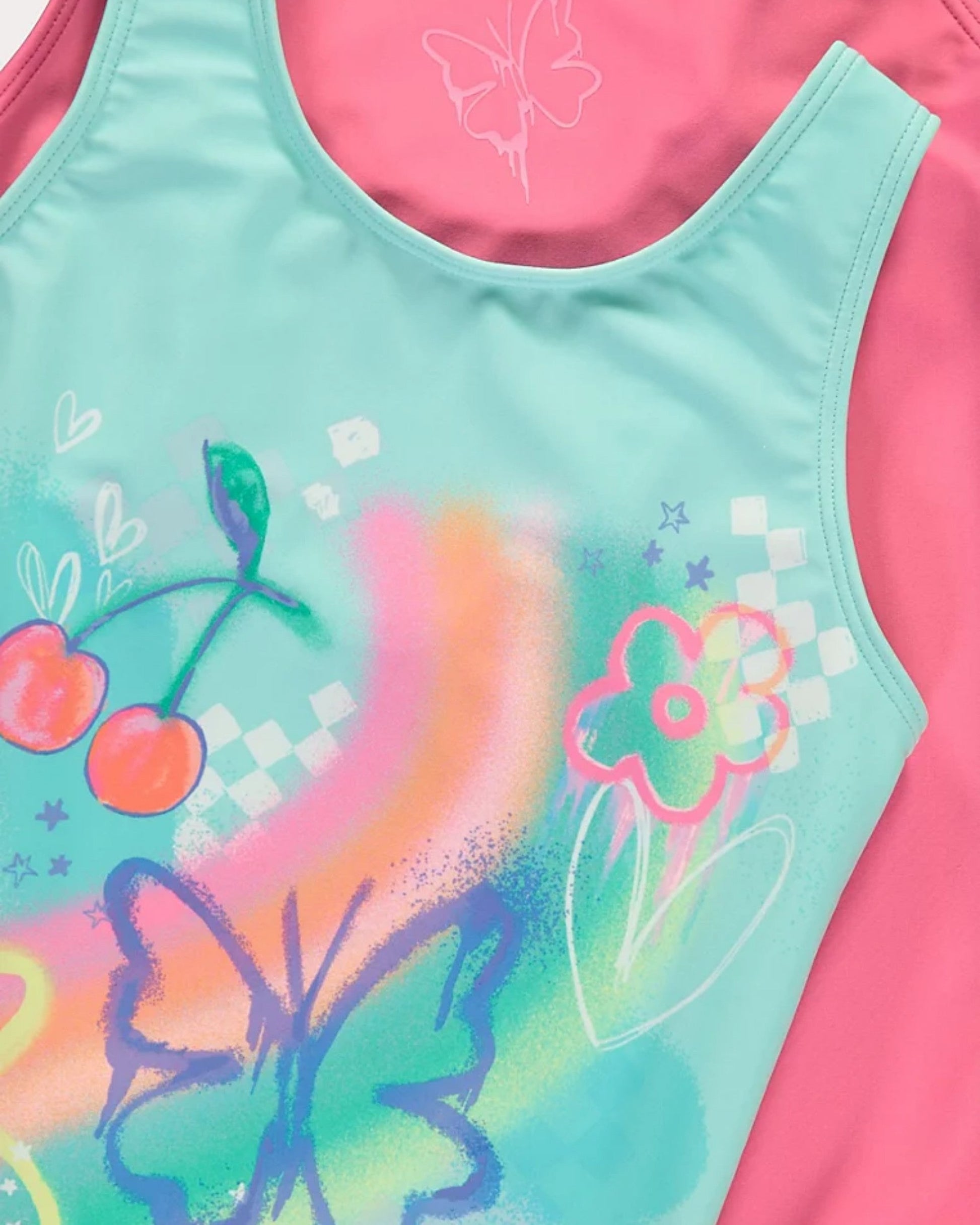 Pink Graffiti Butterfly Cherry Swimsuits 2 Pack for children, available from Melly's World in Lebanon