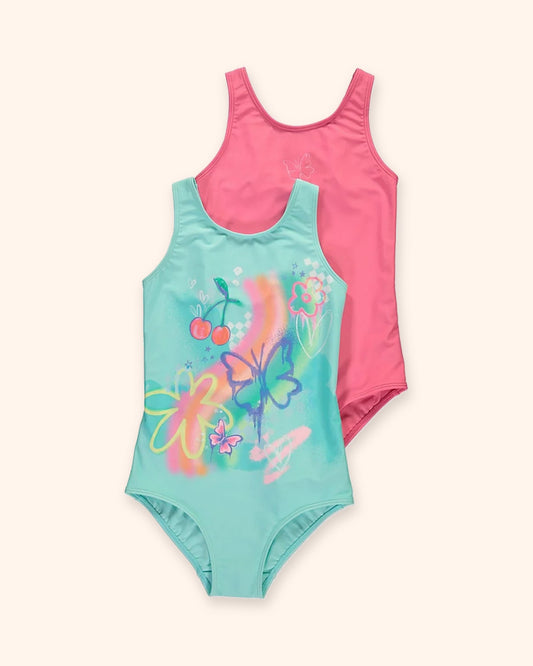 Pink Graffiti Butterfly Cherry Swimsuits 2 Pack for children, available from Melly's World in Lebanon