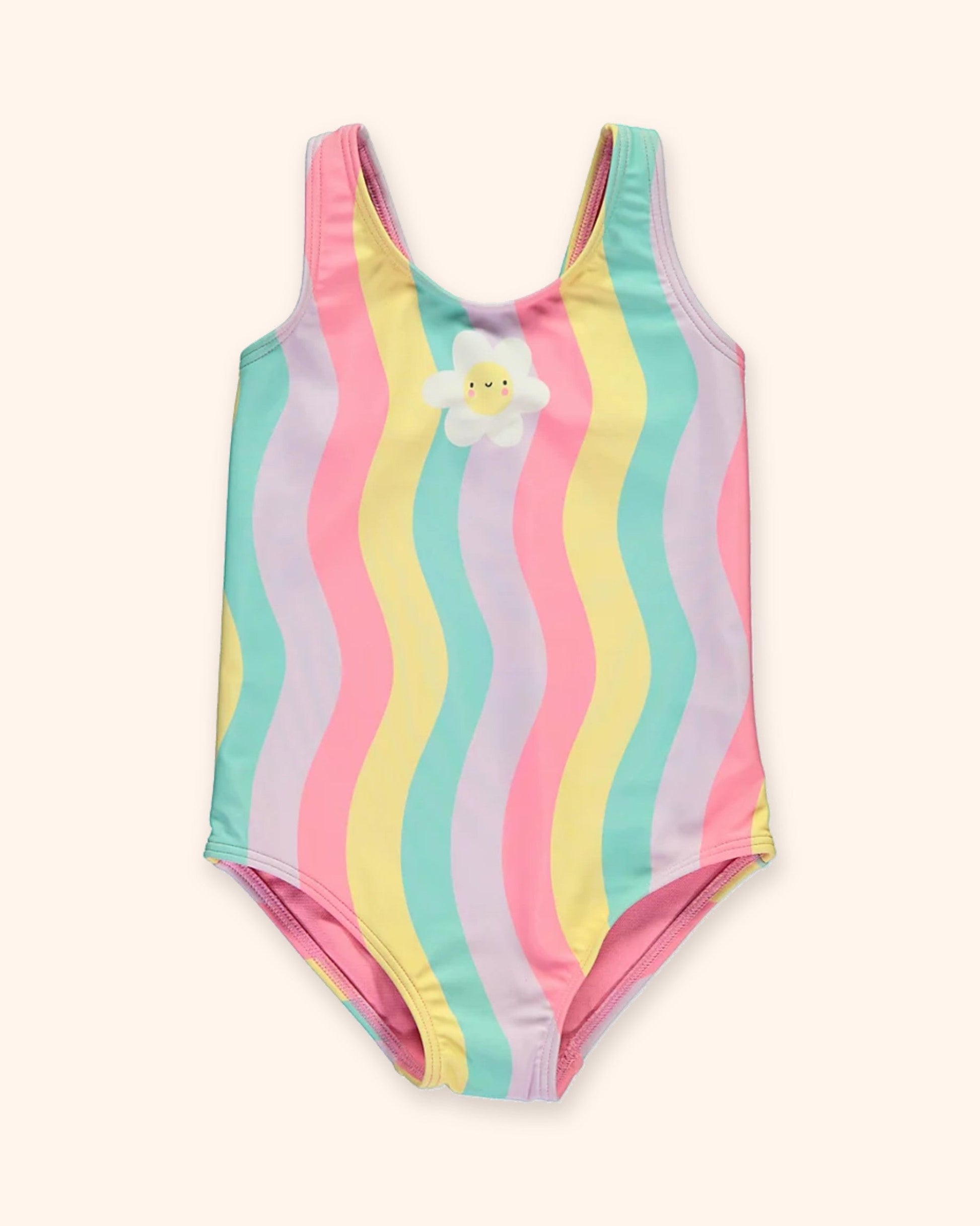 Pink Multi Striped Flower Swimsuit for children, available from Melly's World in Lebanon