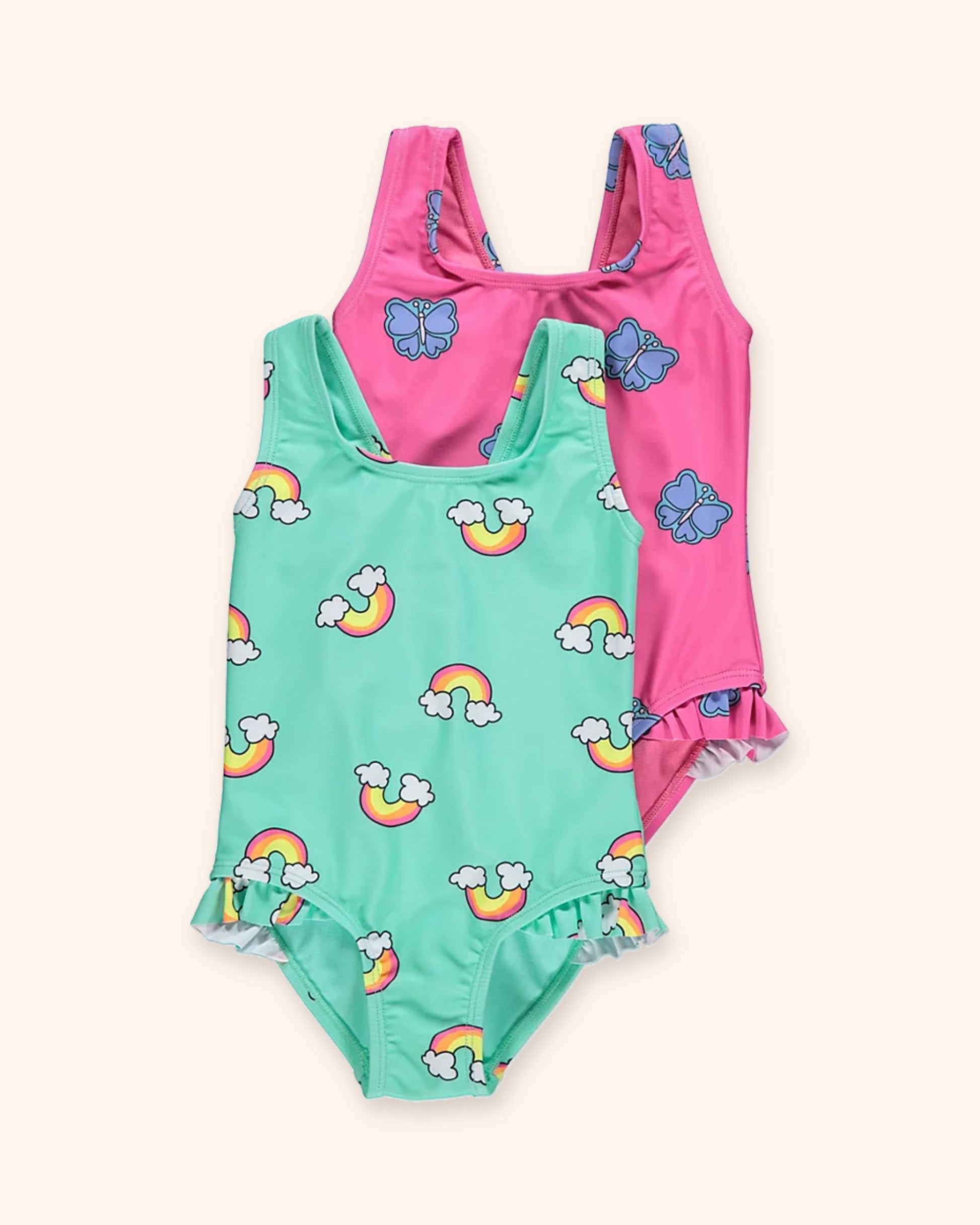 Rainbow and Butterflies Swimsuit 2 Pack for children, available from Melly's World in Lebanon